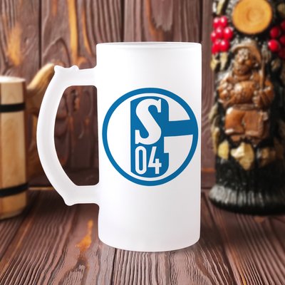 Пивний кухоль футбольного клуба "FC Schalke 04" скляний матовий Б-М-00105 фото