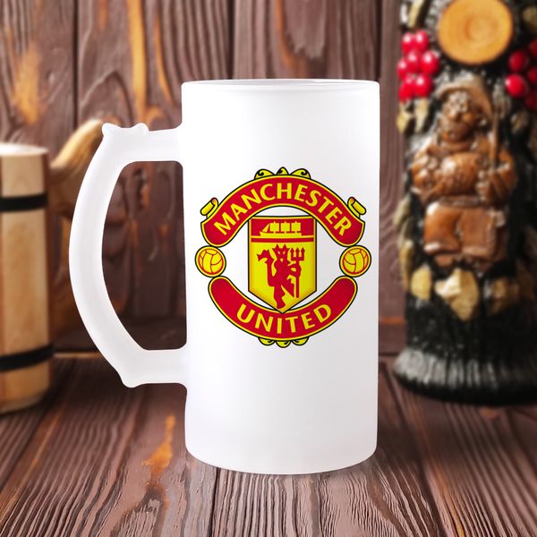 Пивний кухоль футбольного клуба "FC Manchester United" скляний матовий Б-М-00109 фото